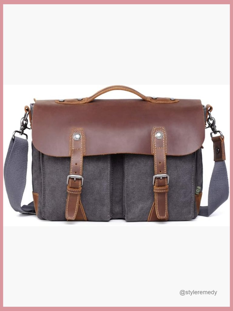 Handcrafted Washed Cotton Canvas Messenger Bag With Genuine Leather Accents